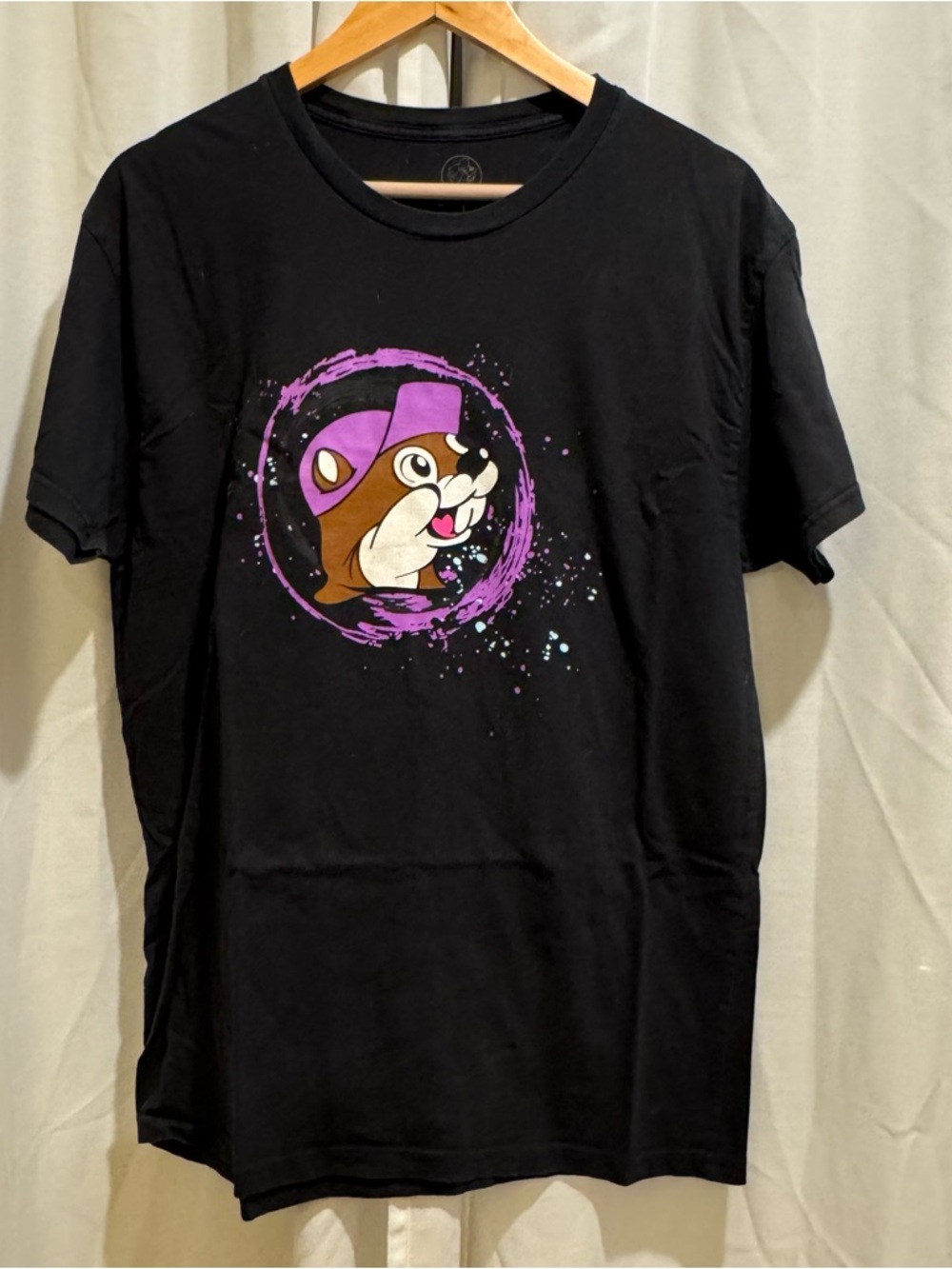 Buc-ee’s Black Short-Sleeve Tee with Purple Graphics